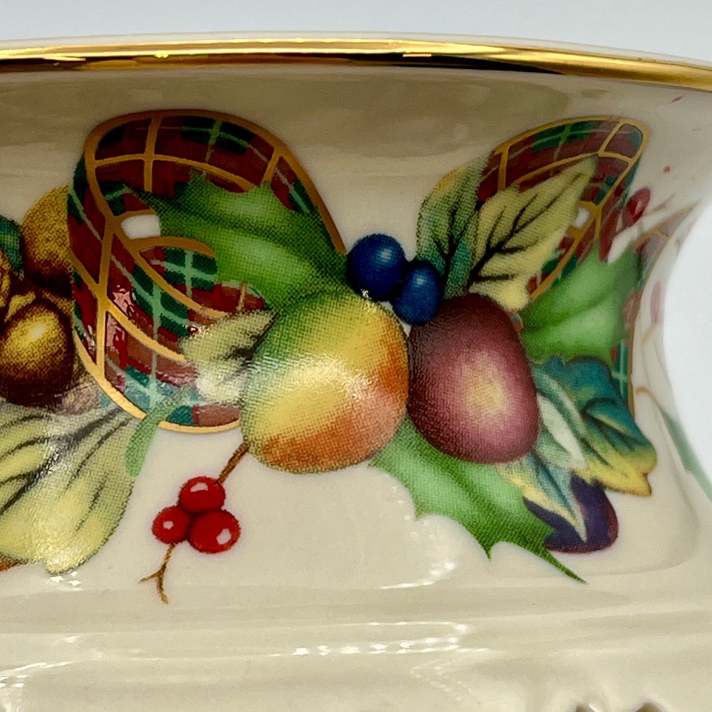Lenox USA Porcelain Christmas Holiday Tartan Tealight Fragrance Warmer Lattice - Picture 6 of 8